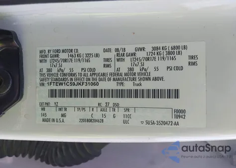 2018 Ford F-150 Xlt из США, поврежденный, VIN 1FTEW1C59JKF31060